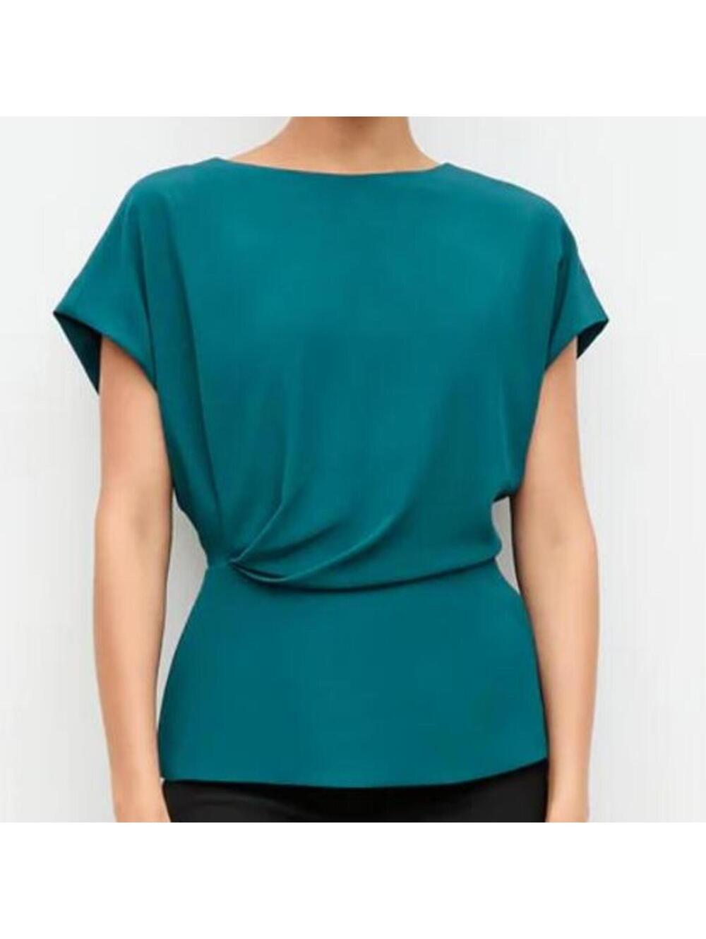 M.M.LAFLEUR Women's Large The Nejvi Top Eco Soft Wave Drape Peplum Mineral Blue